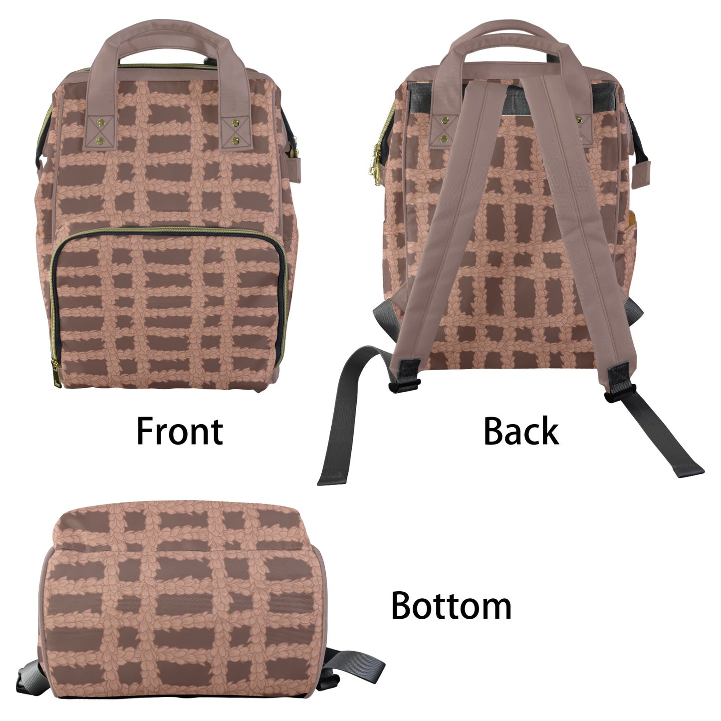 Pakalana Lei Palaka Hawaiian Print Multi-Function Backpack 2.0 - Mocha and Taupe