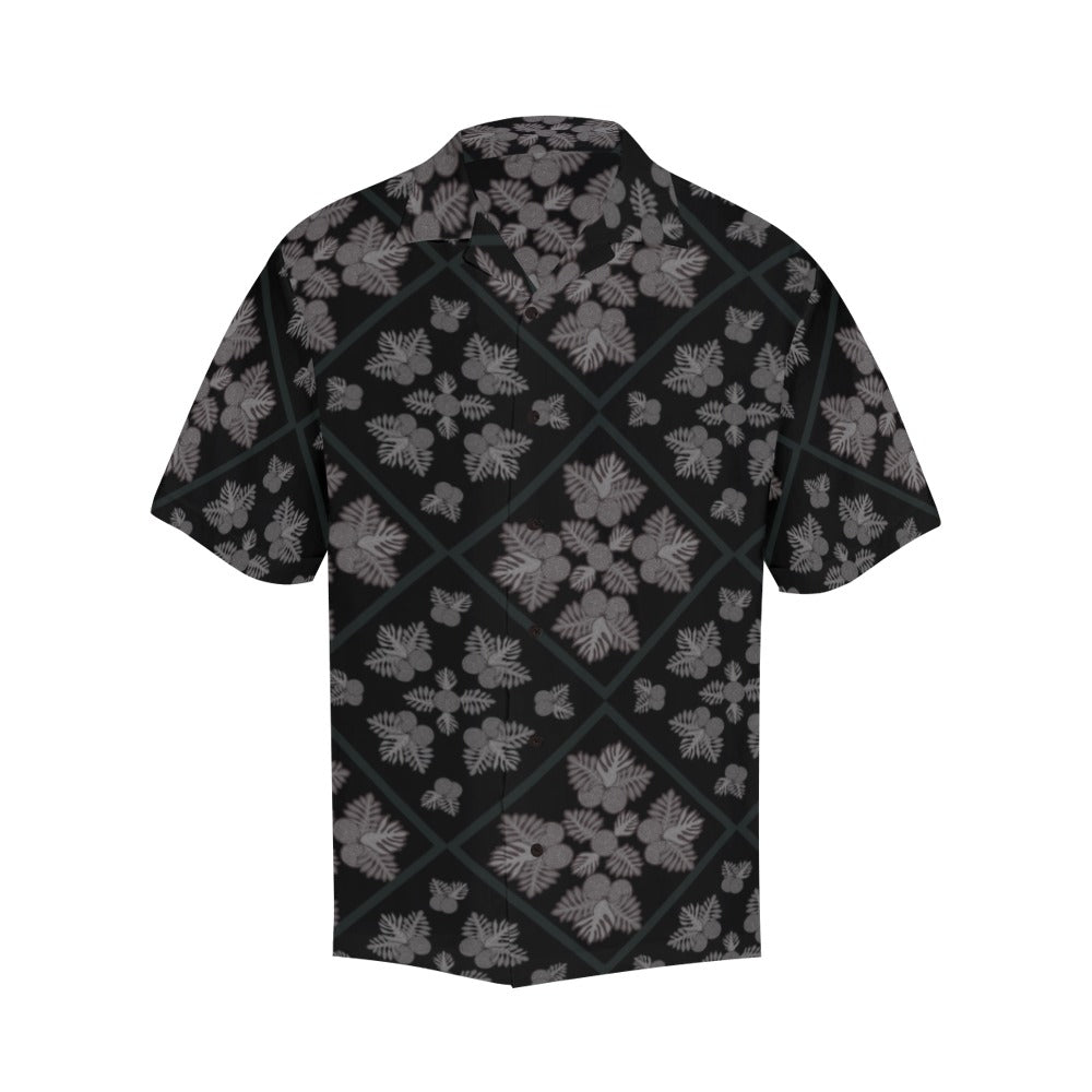 Ulu Quilt - Menʻs Aloha Shirt, Black and Gray Hawaiian Shirt