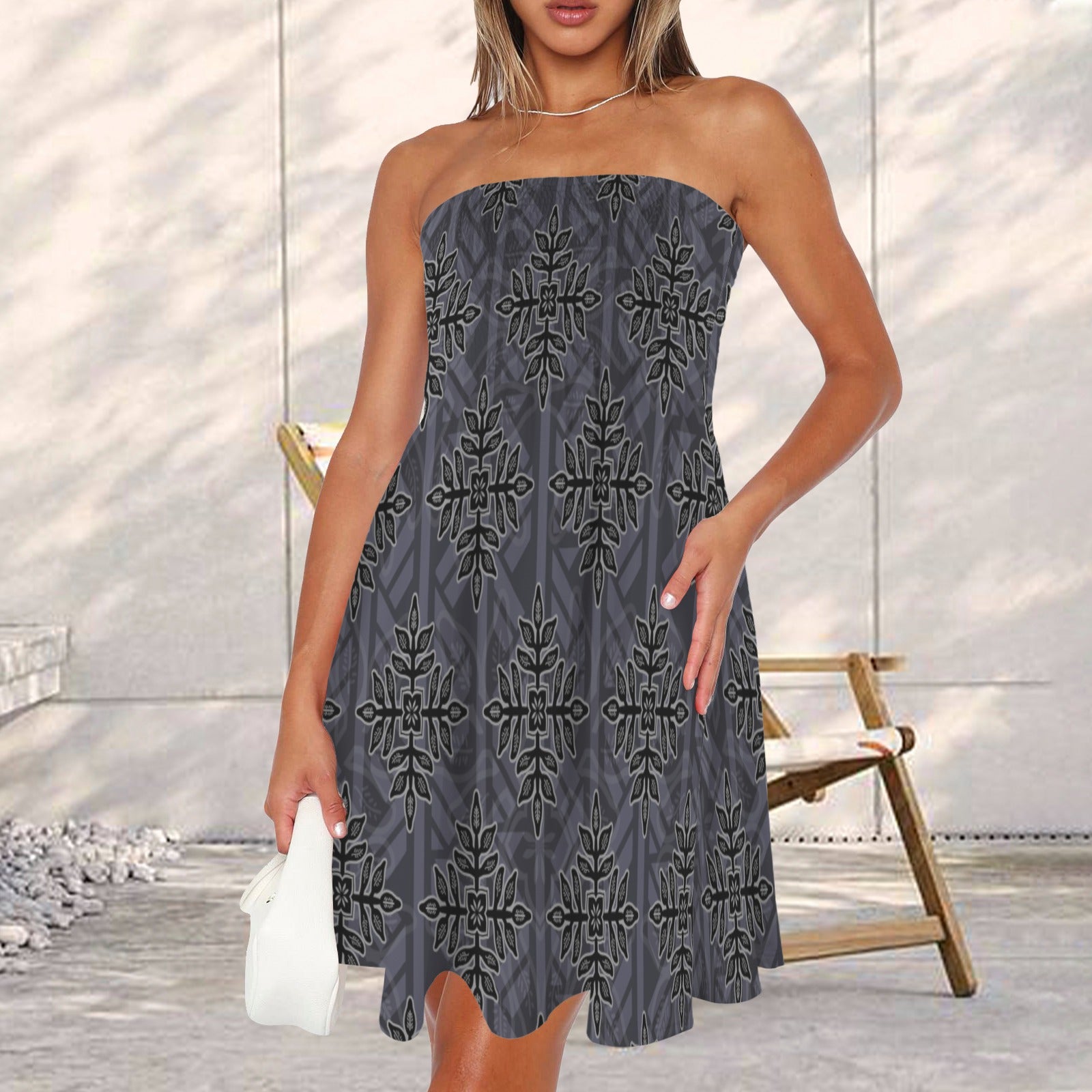 Hauʻoli Strapless Tube Dress - Iliahi - Blue and black