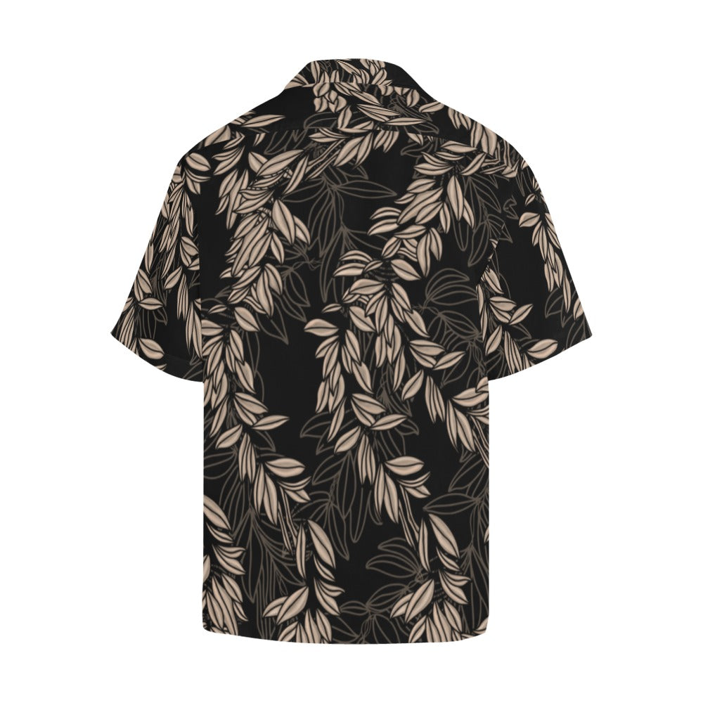 Maile Hawaiian Print Men's Aloha Shirt - Brown and Black