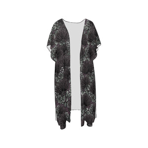 'Ohi'a Lehua Design Mid-Length Side Slit Kimono Coverup Mid-Length Side Slits Chiffon Cover Up