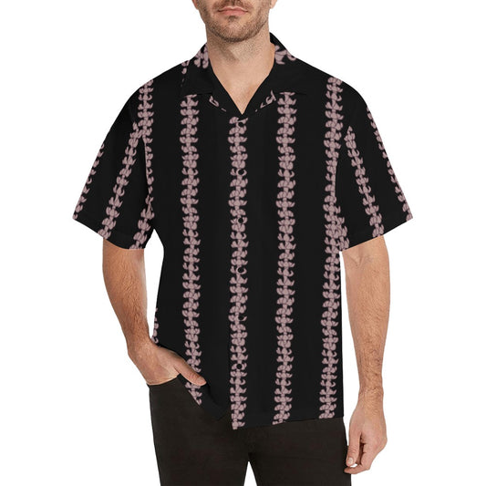 Puakenikeni Men's Aloha Shirt - Blush and Black