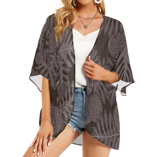 Ulu Hawaiian Print Women's Kimono Cover Up - Brown (Ulu Breadfruit)