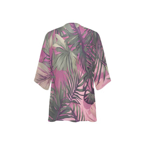 Hawaiian Tropical Print Pink Kimono Chiffon Cover Up
