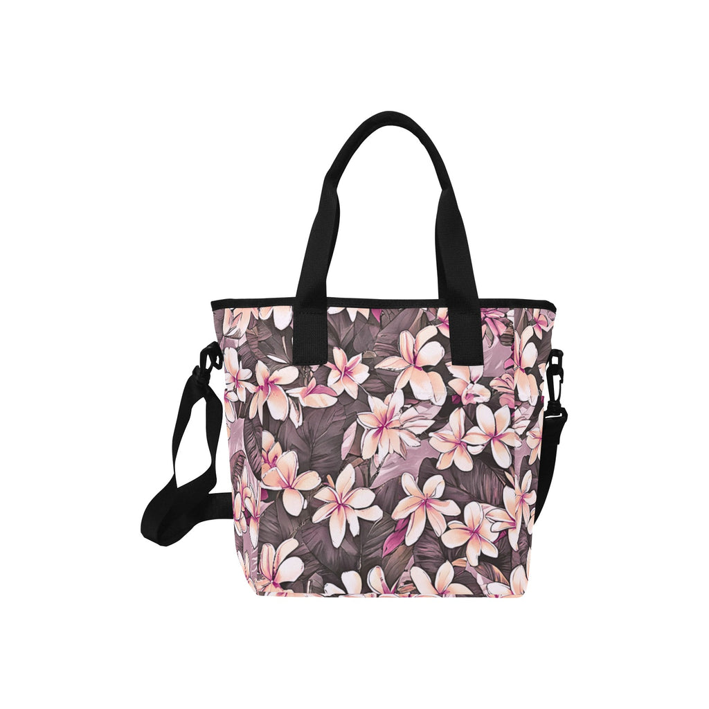 Plumeria Hawaiian Print Tote Bag Crossbody Pink with Shoulder Strap