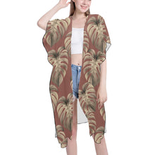 Load image into Gallery viewer, Monstera Mauve Mid Length Kimono Chiffon Cover Up with Side Slits