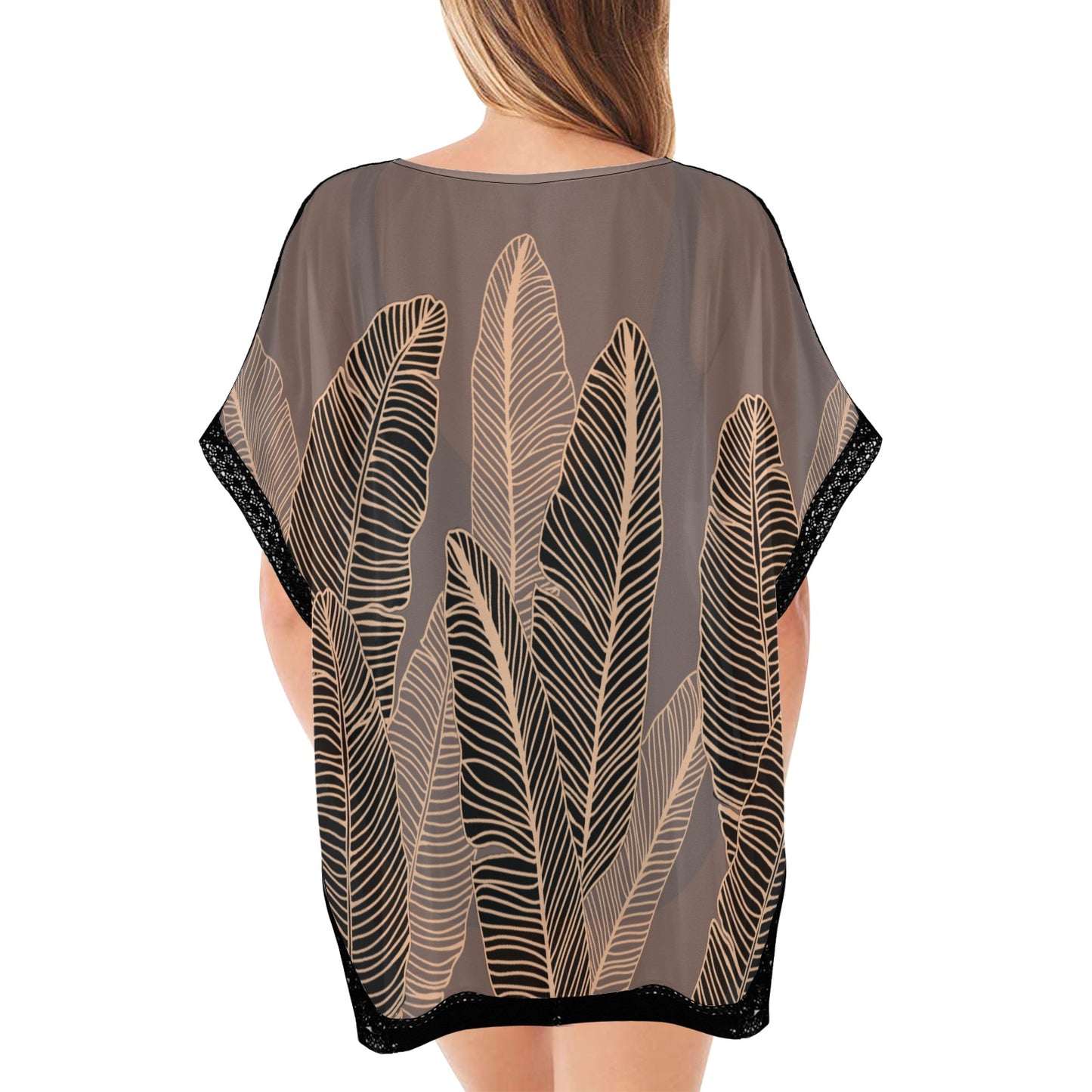 Banana Leaf Hawaiian Print Beach Cover Up - Taupe (Lau Mai'a Aloha Print)