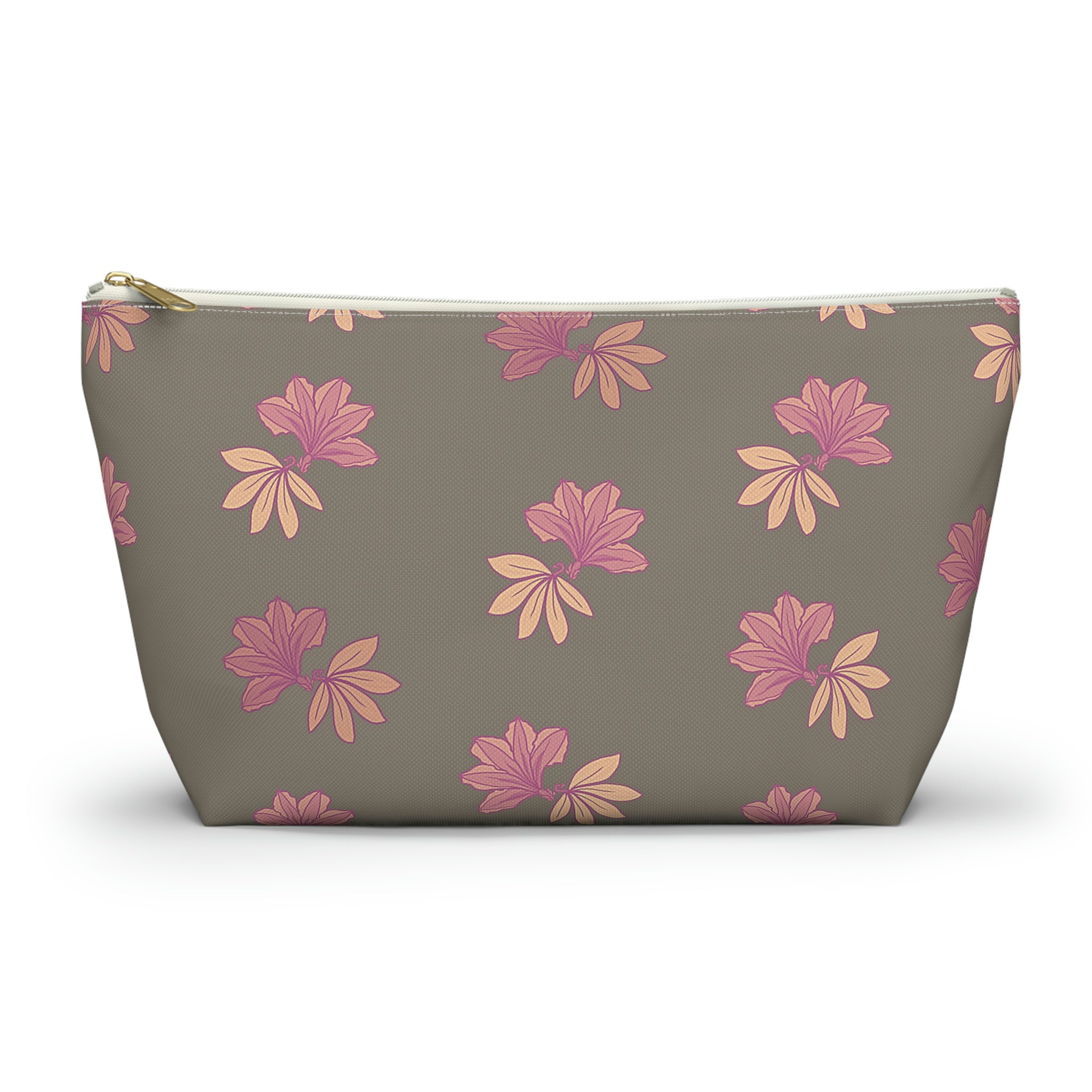 Naupaka Taupe & Pink Accessory Pouch w T-bottom