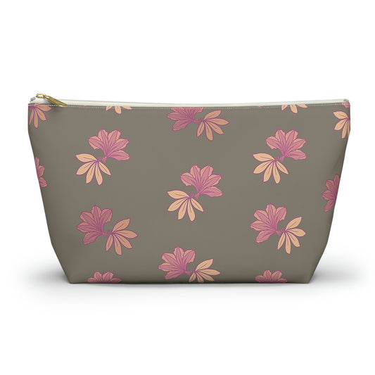 Naupaka Taupe & Pink Accessory Pouch w T-bottom