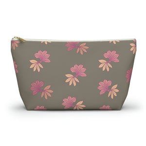 Naupaka Taupe & Pink Accessory Pouch w T-bottom