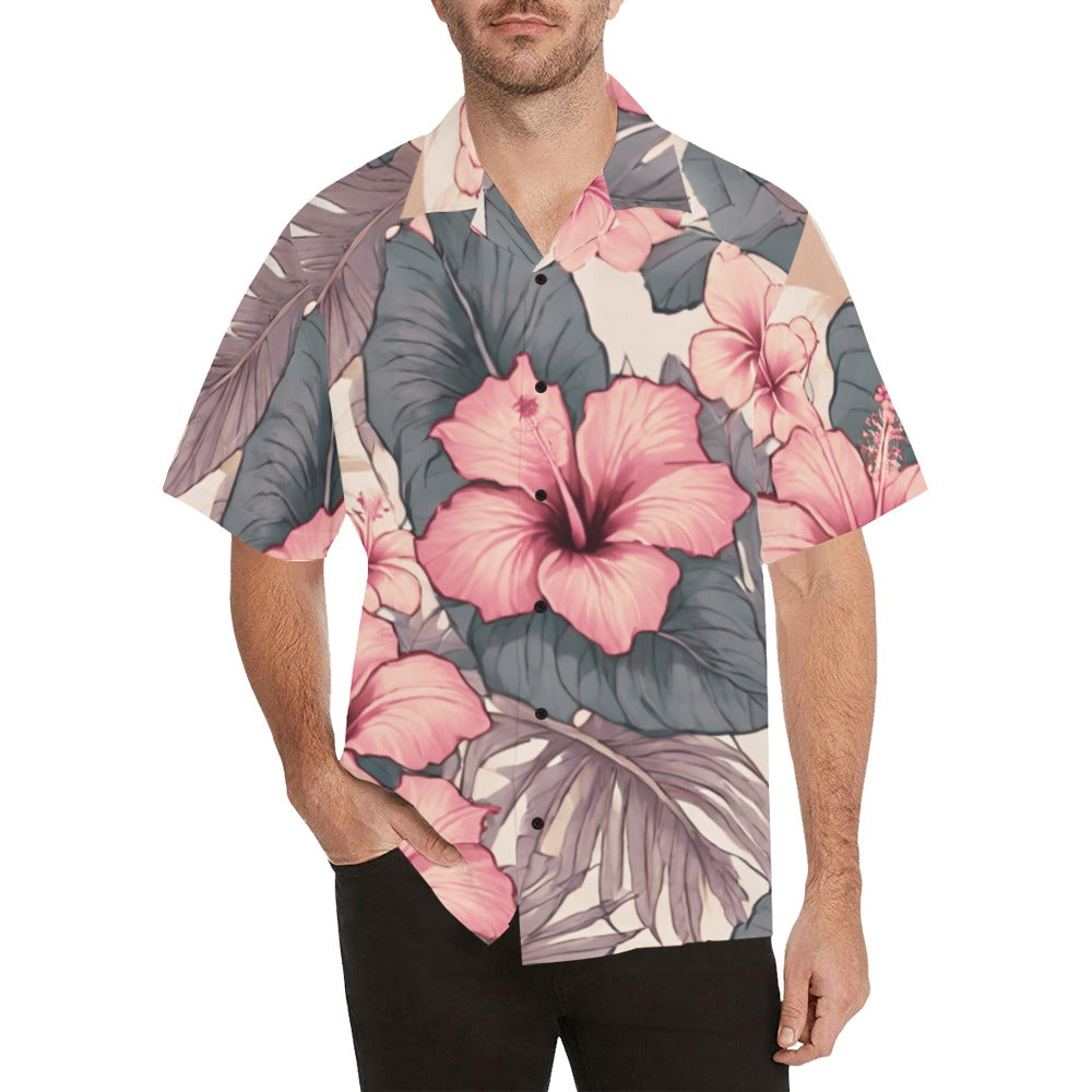 Hibiscus Hawaiian Print Men's Aloha Shirt - Soft Tones