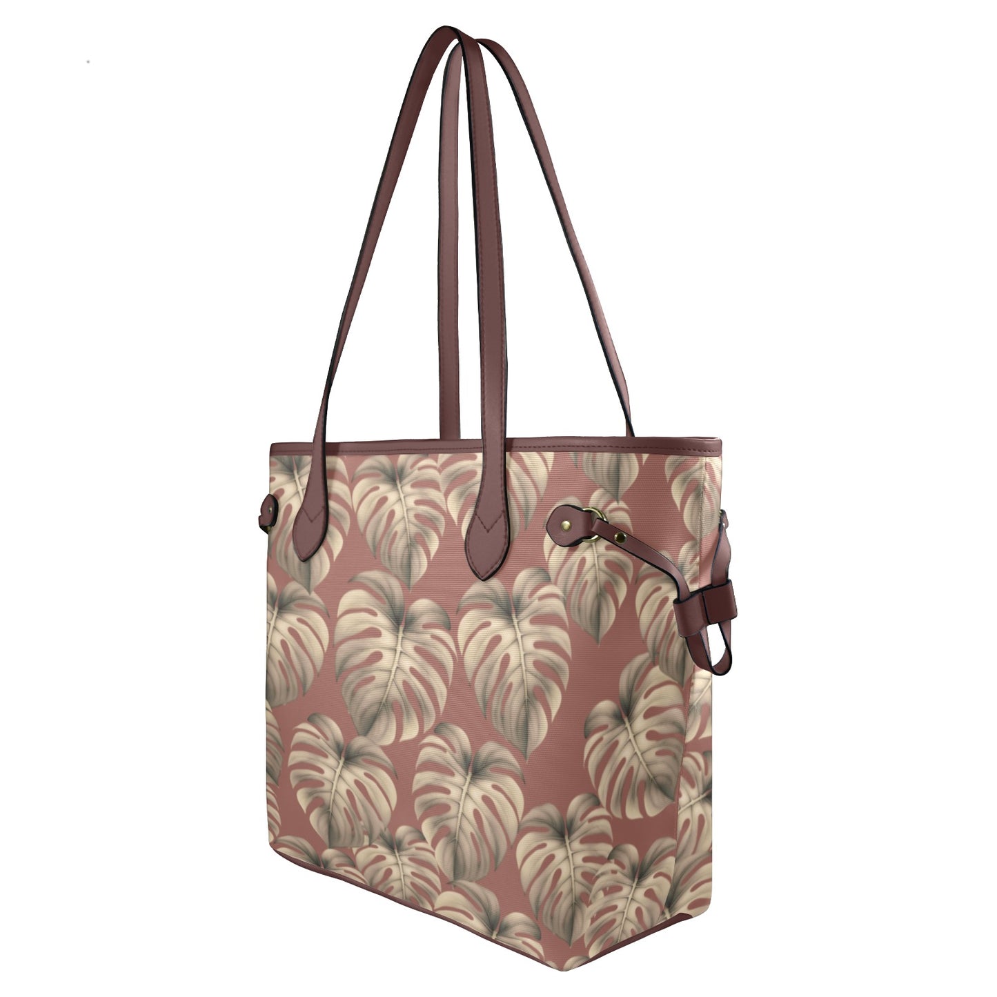 Monstera Mauve Canvas Tote Bag