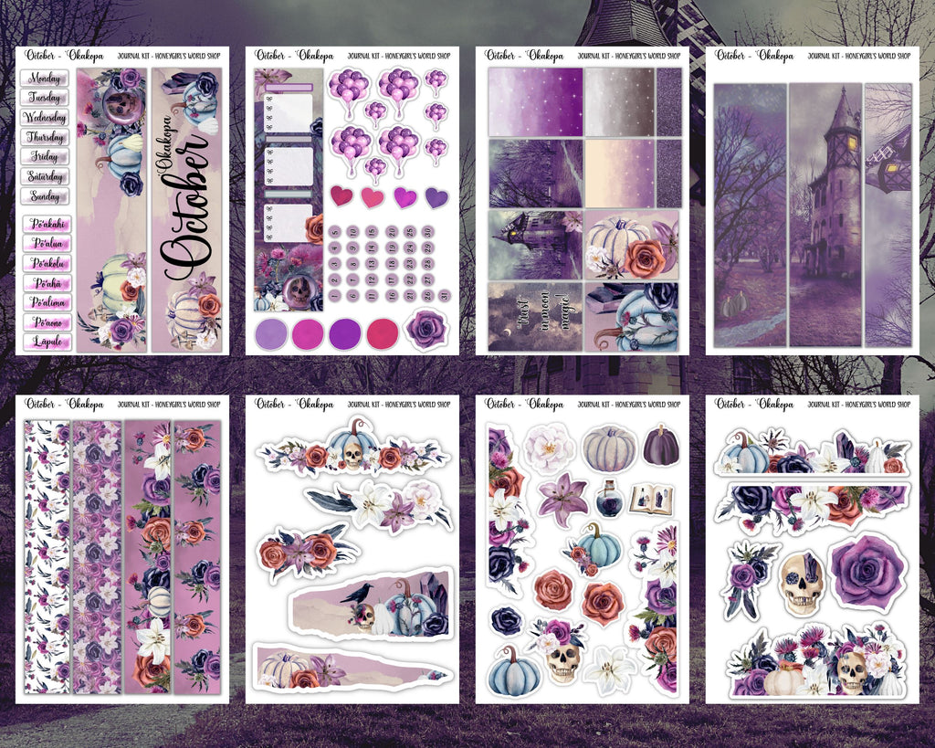 October Monthly Planner Sticker Kit - Haunted Roses- 8 Pages Total