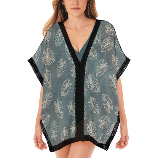 Kalo Hawaiian Print Women's Beach Cover Up - Teal Watercolor