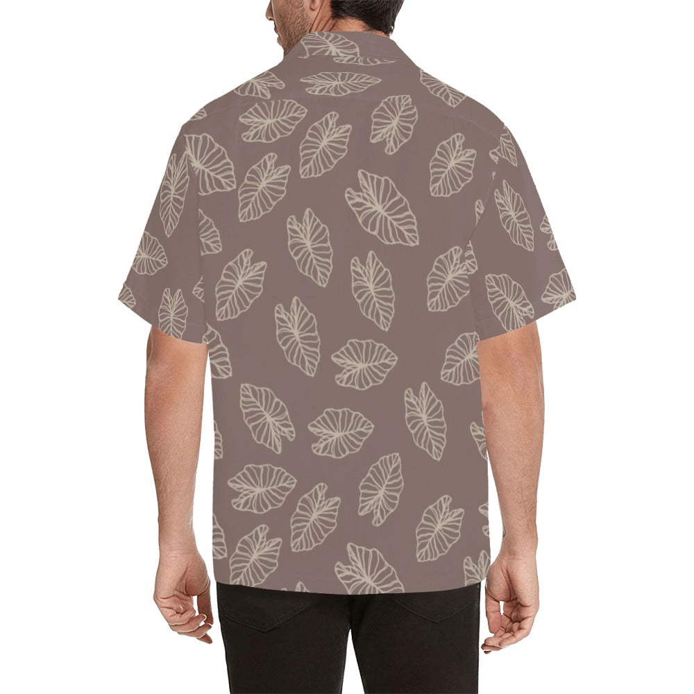 Kalo Taro Neutral Taupe Hawaiian Print Men's Aloha Shirt