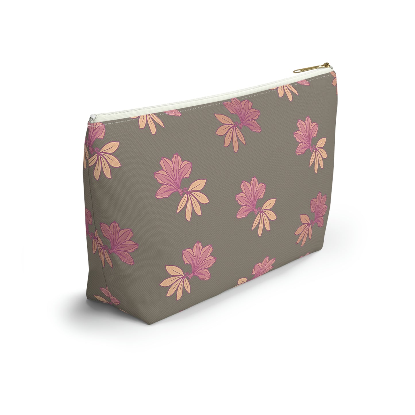 Naupaka Taupe & Pink Accessory Pouch w T-bottom