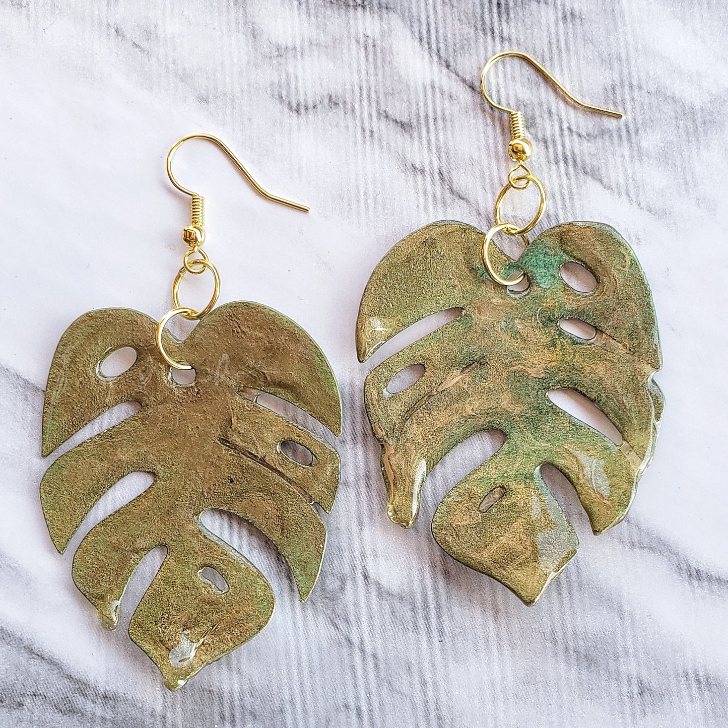 Handmade Watercolor Paper Earrings - Monstera Design