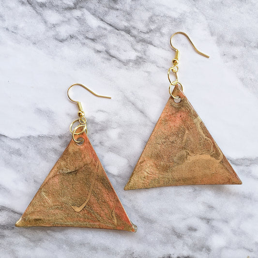 Handmade Watercolor Paper Earrings - Orange Triangle Design