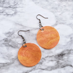 Handmade Watercolor Paper Earrings -Orange Circle Design