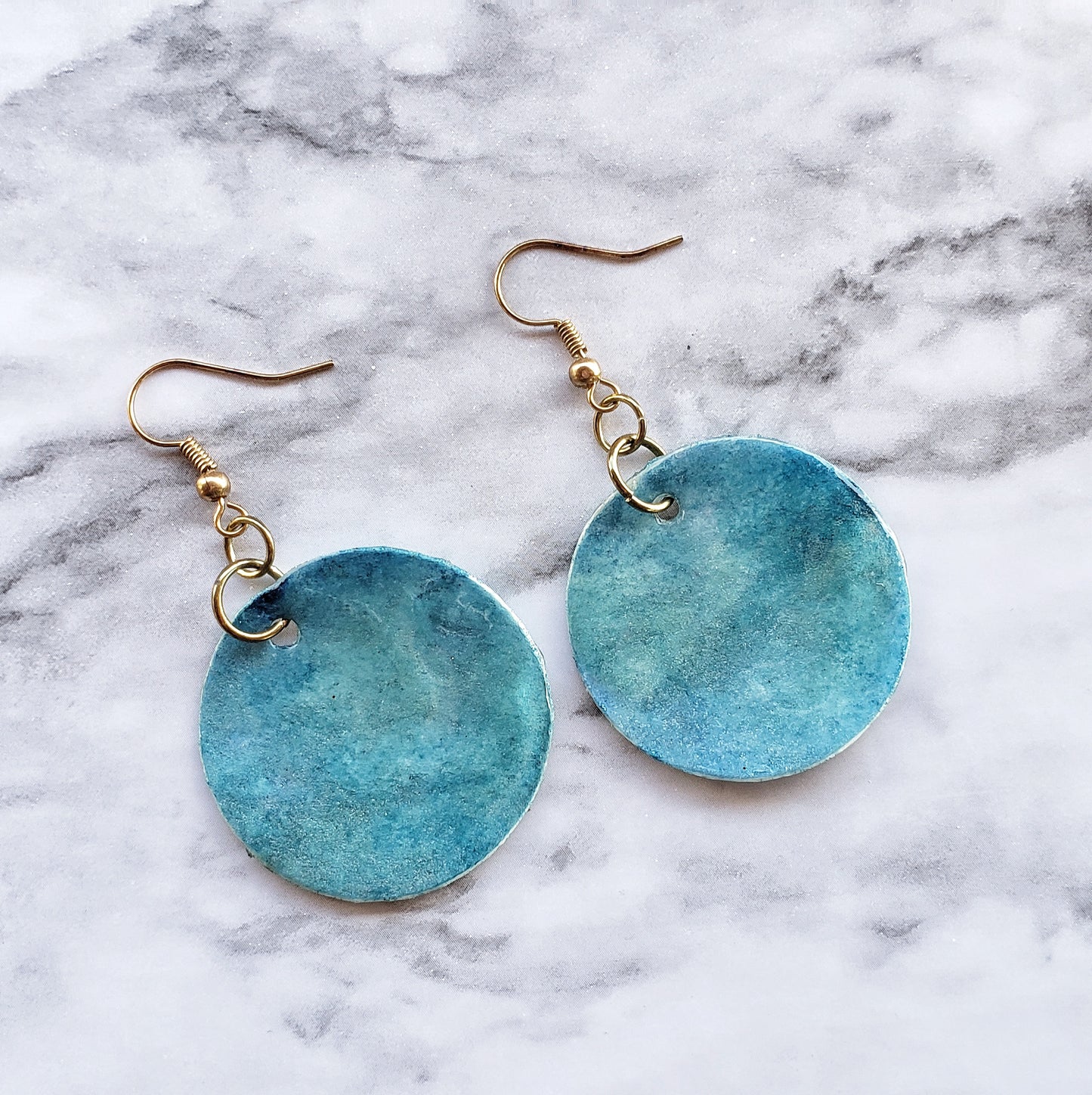 Handmade Watercolor Paper Earrings - Blue Circle Design