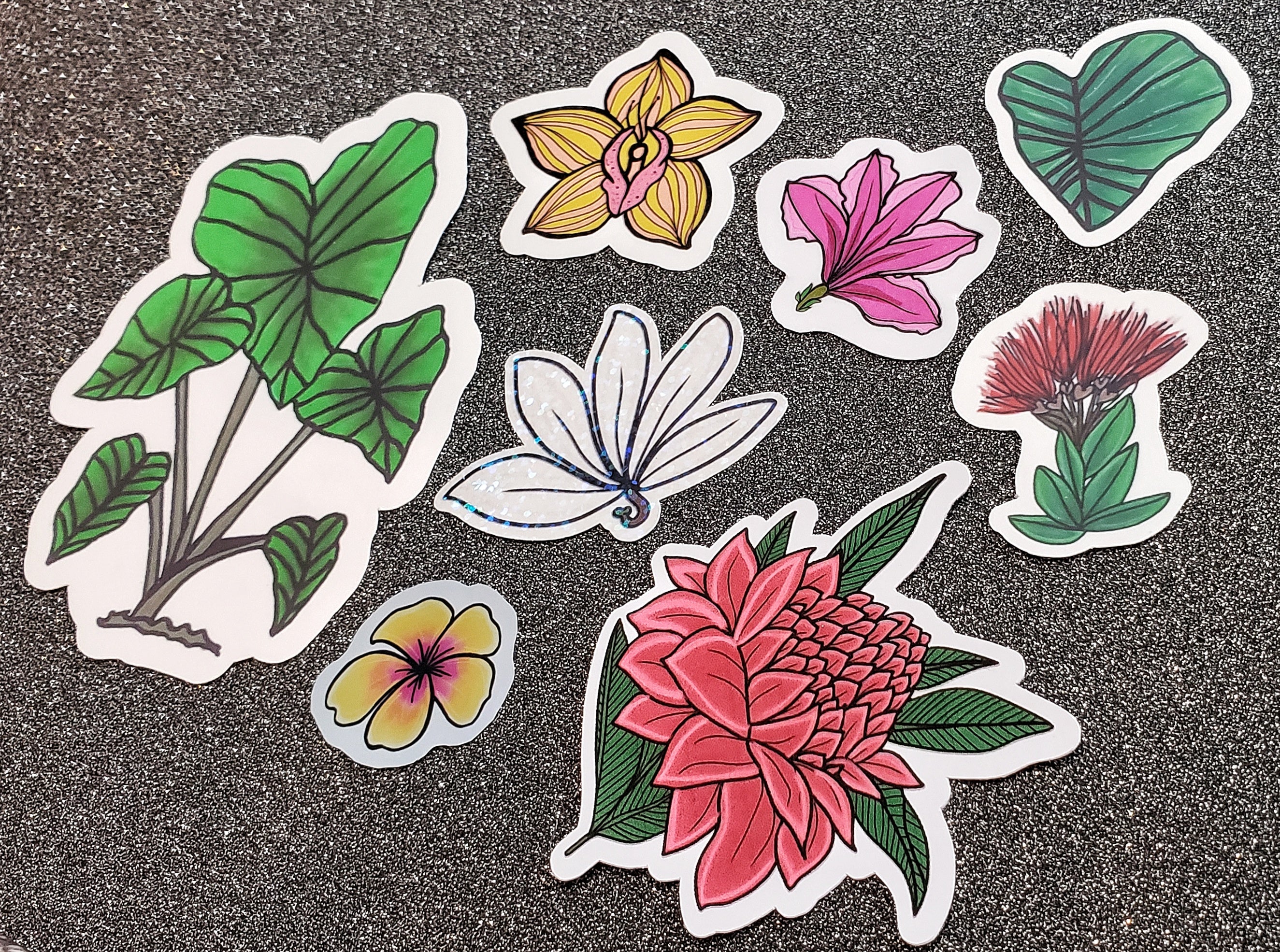 Hawaiian Tropical Flowers and Kalo Sticker Pack