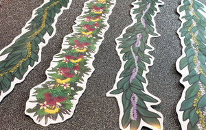 Lei Vinyl Sticker - You Choose:  Pakalana, Haku, Crown flower, Plumeria, Tuberose, Puakenikeni, Pikake - Hand-drawn, illustrated designs.