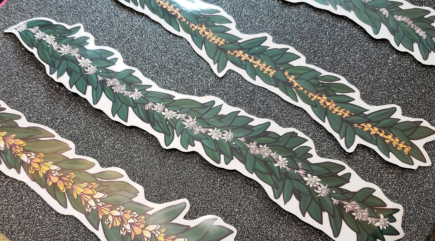 Lei Vinyl Sticker - You Choose:  Pakalana, Haku, Crown flower, Plumeria, Tuberose, Puakenikeni, Pikake - Hand-drawn, illustrated designs.