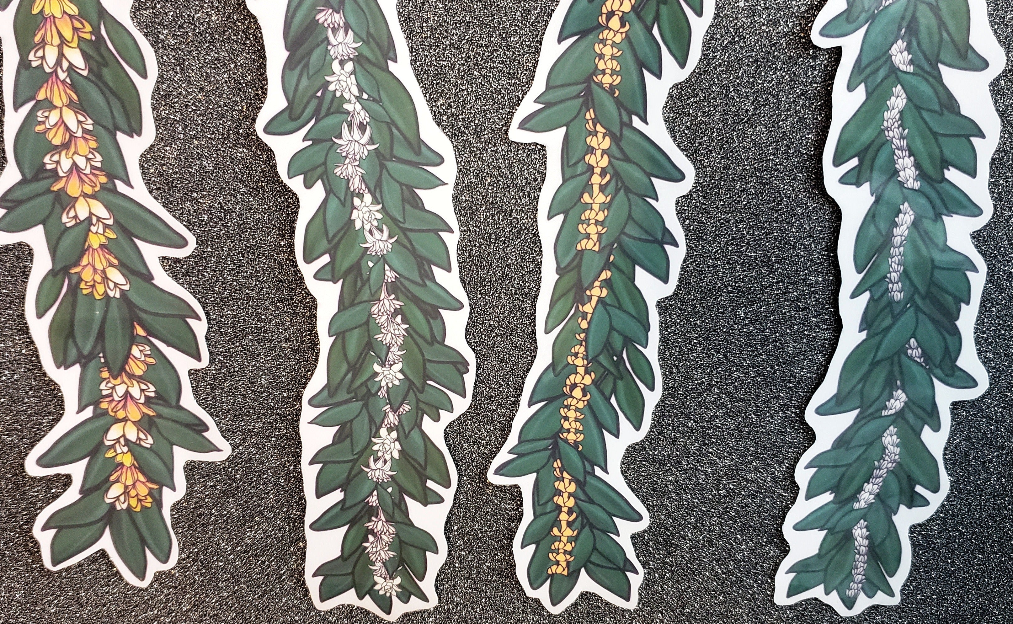Lei Vinyl Sticker - You Choose:  Pakalana, Haku, Crown flower, Plumeria, Tuberose, Puakenikeni, Pikake - Hand-drawn, illustrated designs.