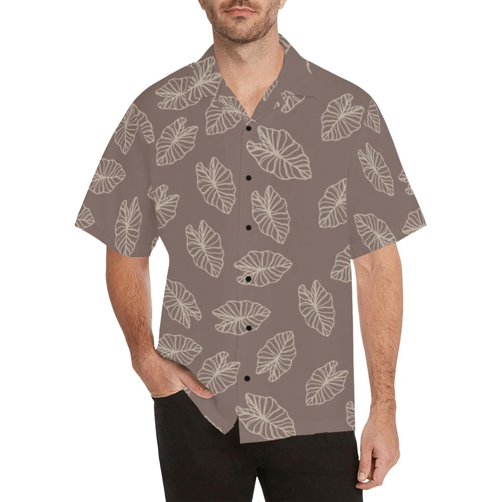 Kalo Taro Neutral Taupe Hawaiian Print Men's Aloha Shirt