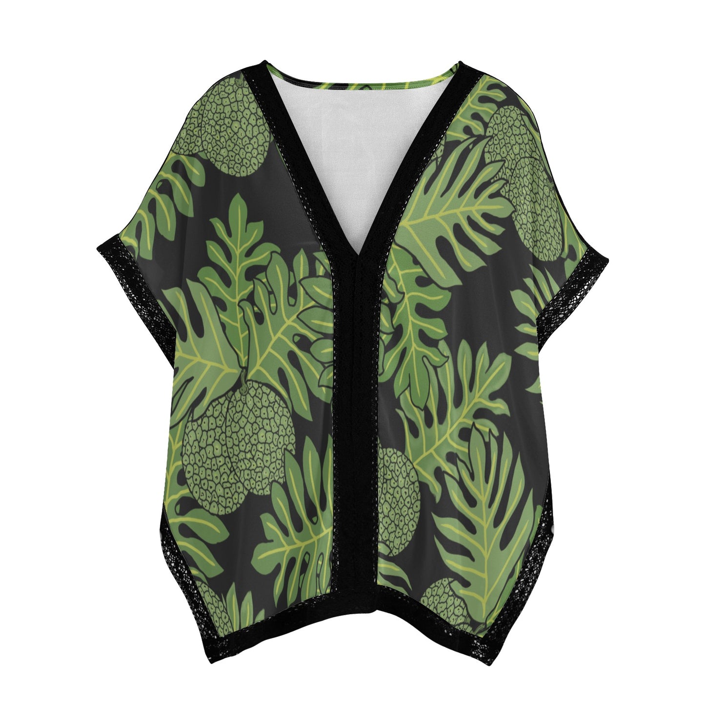 Ulu Breadfruit Hawaiian Print Beach Cover Up - Black and Green Women's Cover Up