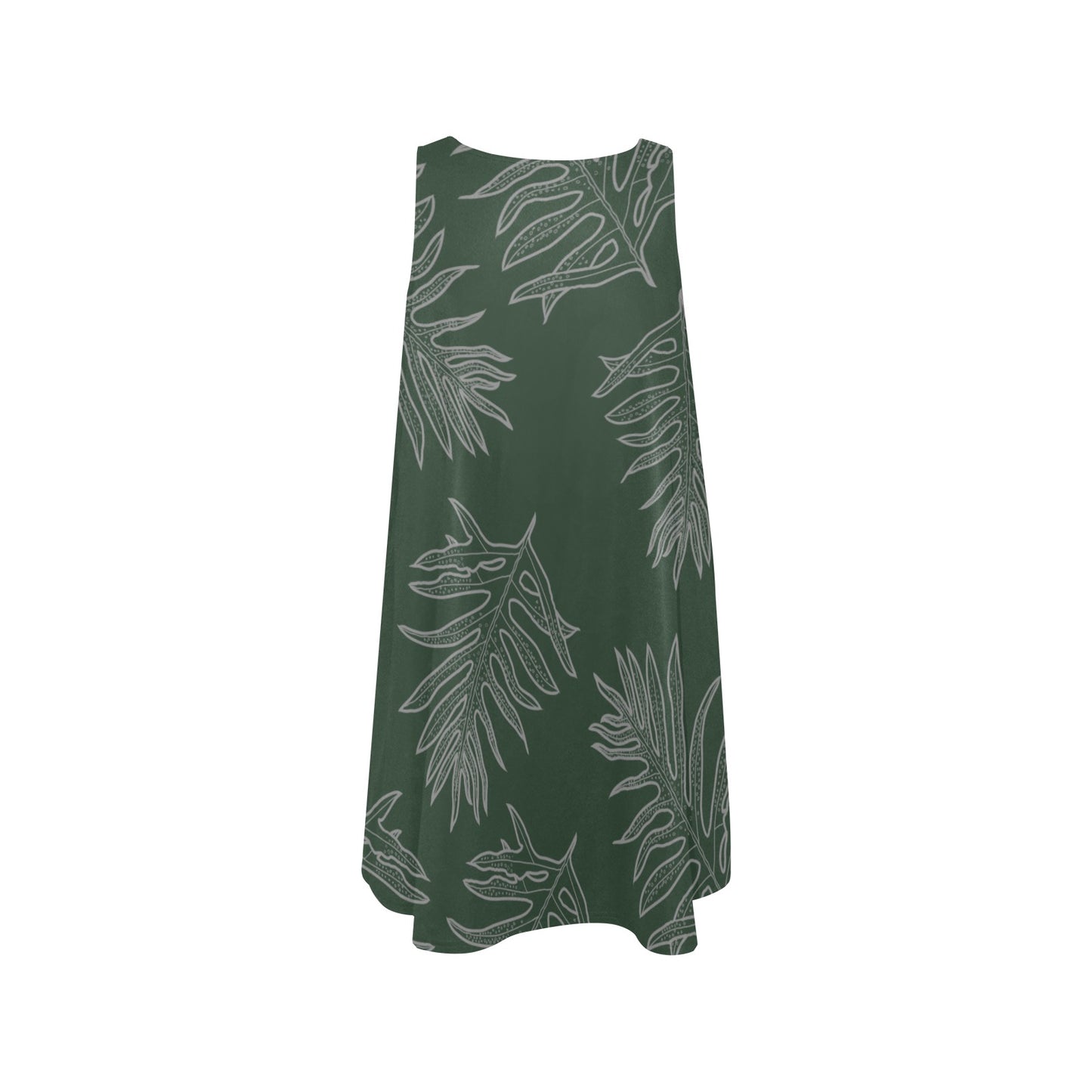 Laua'e Fern Hawaiian Print Dress- Dark Green Sleeveless A-Line Pocket Dress