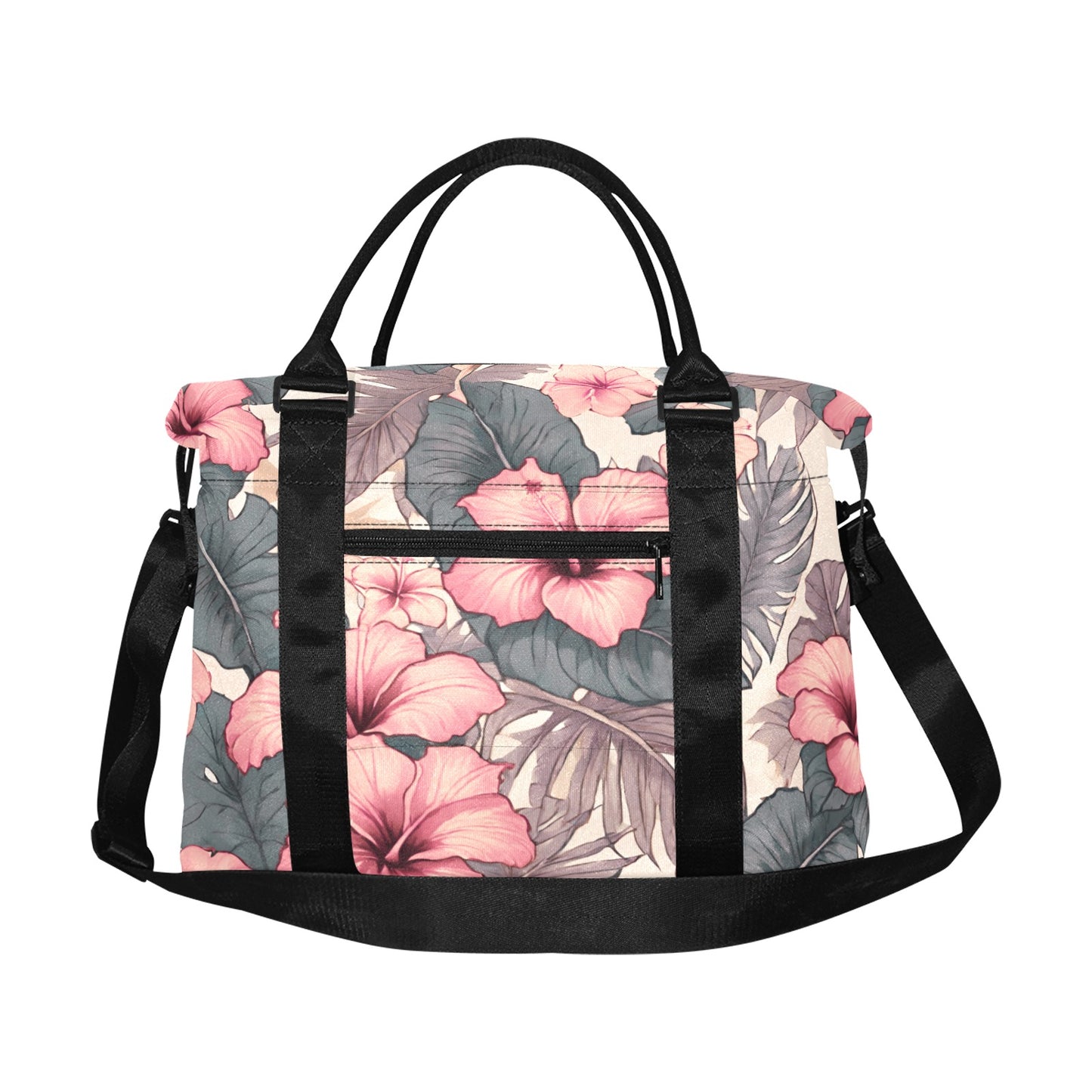 Hibiscus Hawaiian Print Soft Tones Duffle Bag with Trolley Sleeve - The Huaka'i Weekender Duffle