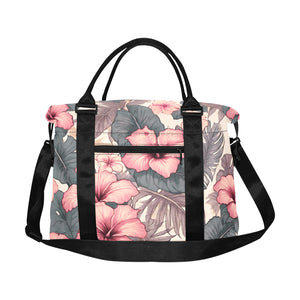 Hibiscus Hawaiian Print Soft Tones Large Capacity Duffle Bag with Trolley Sleeve