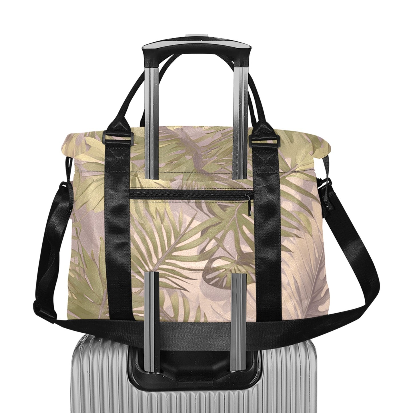 Hawaiian Tropical Print Soft Tones Large Capacity Duffle Bag with Trolley Sleeve