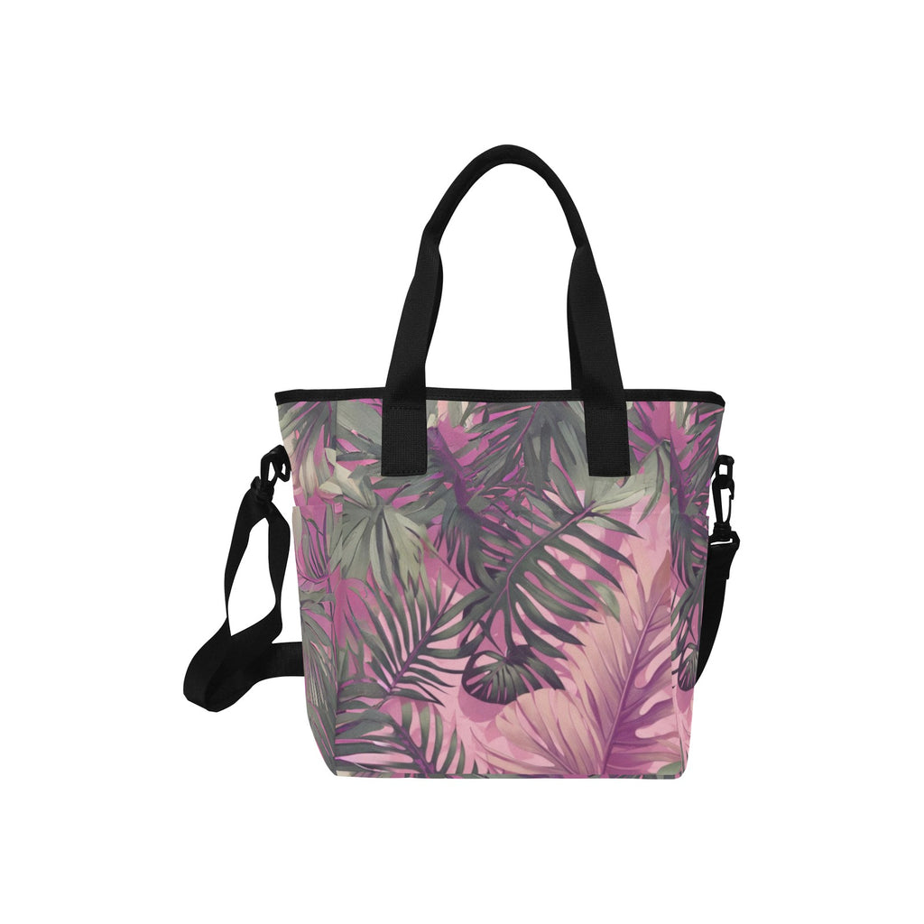 Hawaiian Tropical Print Pink Tote Bag Crossbody with Shoulder Strap