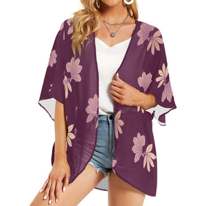 Naupaka Hawaiian Print Burgundy Kimono Cover Up Women's Kimono Chiffon Cover Up