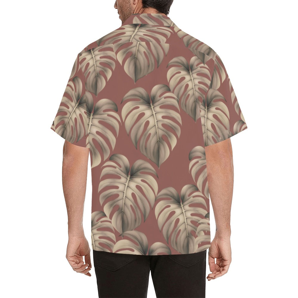 Mauve Monstera Hawaiian Print Men's Aloha Shirt