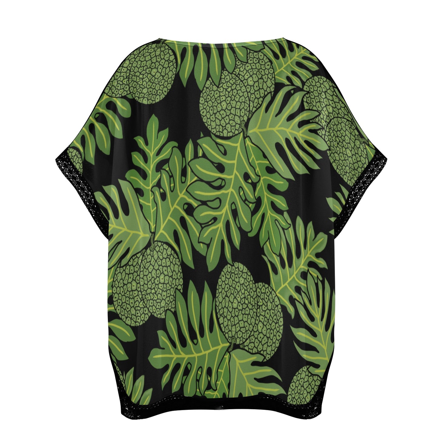 Ulu Breadfruit Hawaiian Print Beach Cover Up - Black and Green Women's Cover Up