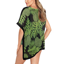 Load image into Gallery viewer, Ulu Breadfruit Hawaiian Print Beach Cover Up - Black and Green Women&#39;s Cover Up