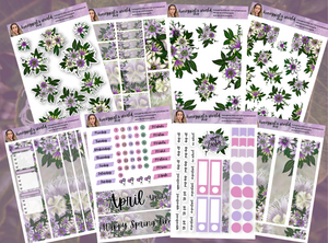 April Monthly Planner Sticker Kit - Spring Passion Fruit Liliko'i Blossom Design - 8 Pages Total, for use with Planners & Bullet Journals