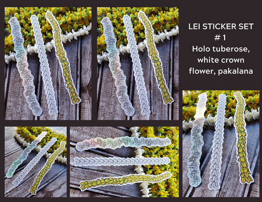 Mini Lei Vinyl Sticker Sets - Set of 3, You Choose - Pakalana, Plumeria, Crown Flower, Tuberose