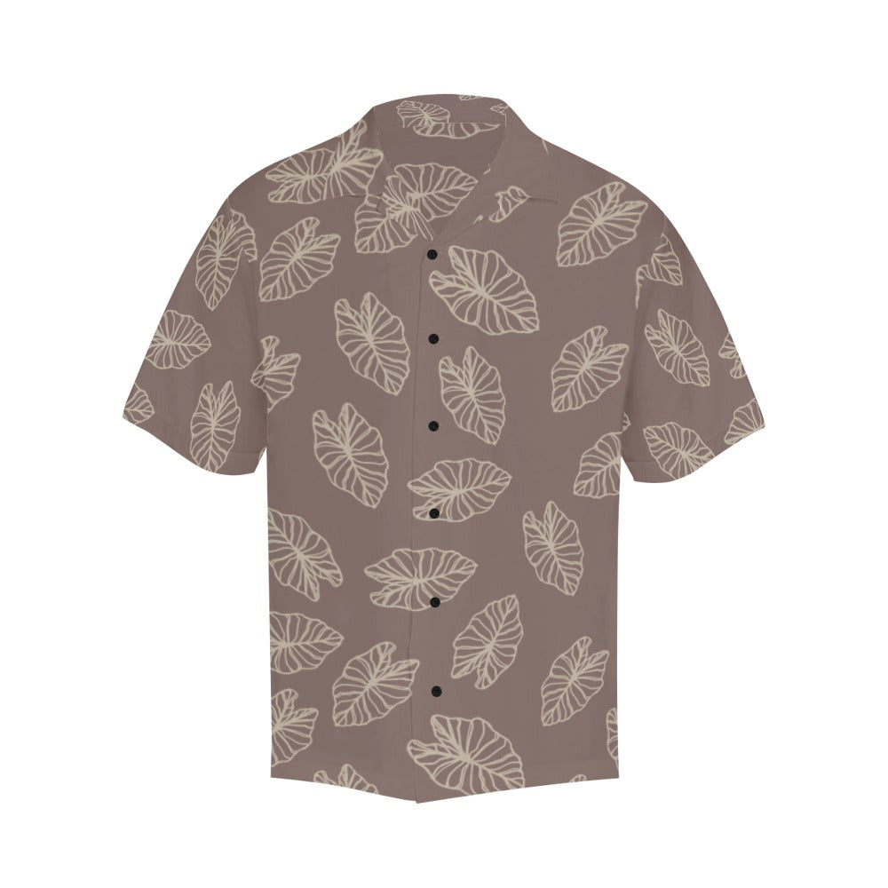 Kalo Taro Neutral Taupe Hawaiian Print Men's Aloha Shirt