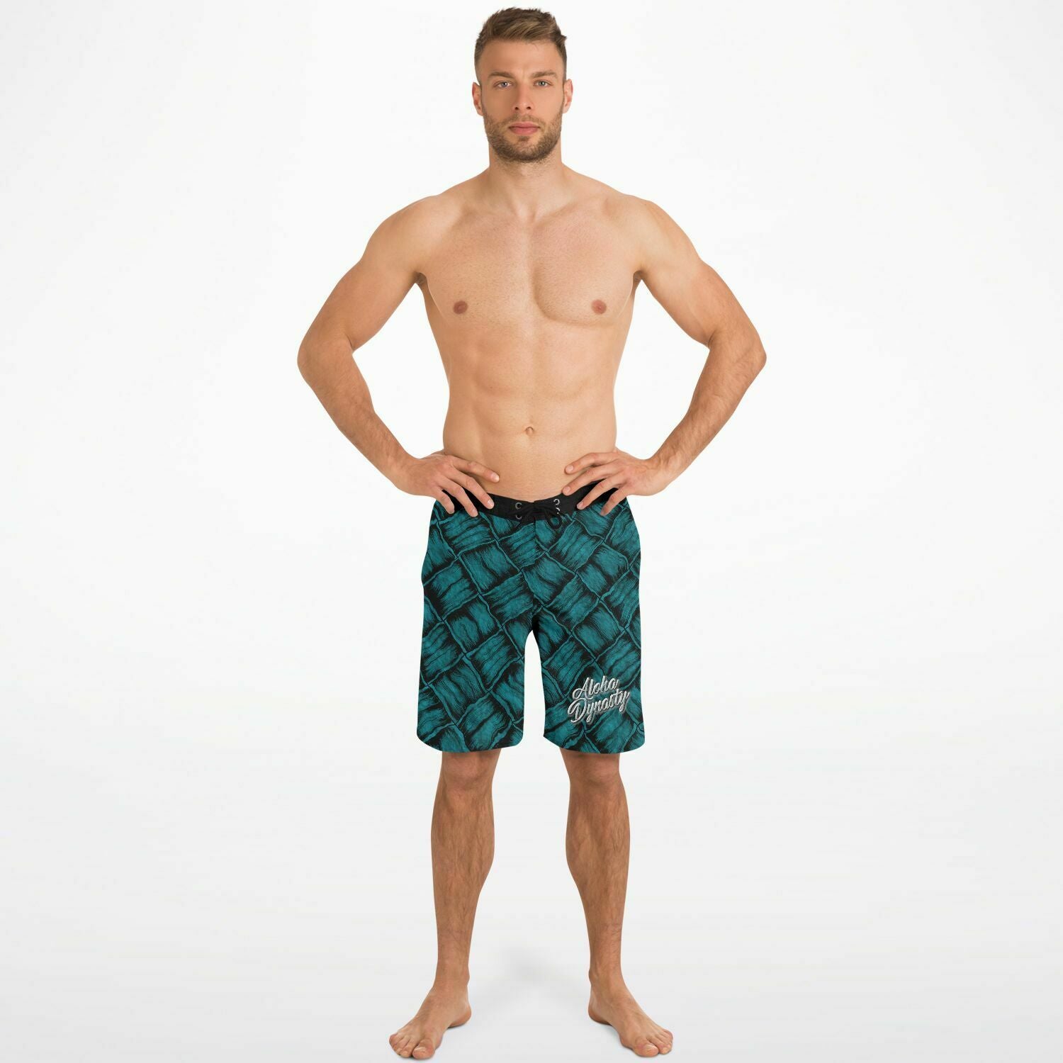Lauhala Print Board Shorts - Teal & Black
