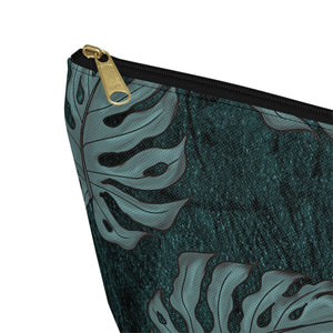 Monstera Teal Watercolor Accessory Pouch w T-bottom