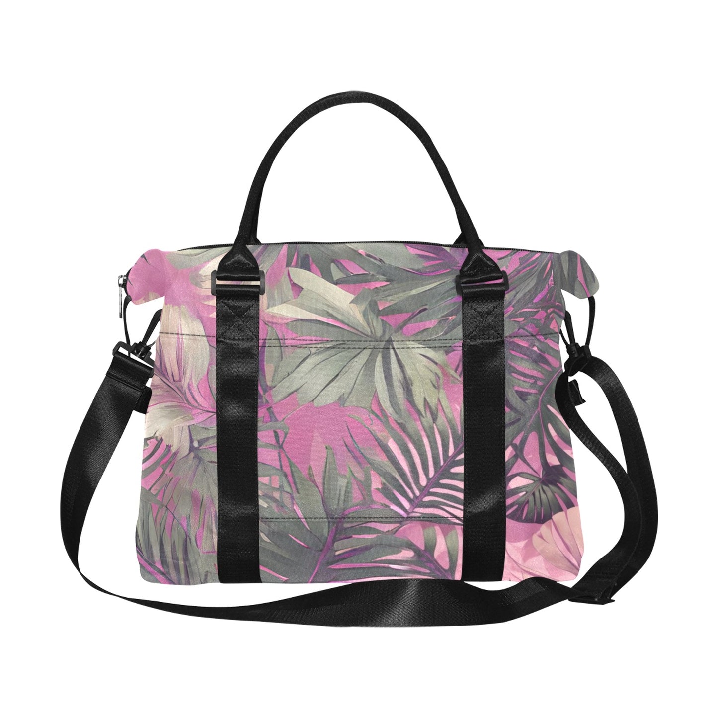 Hawaiian Tropical Print Pink Large Capacity Duffle Bag with Trolley Sleeve