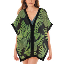 Load image into Gallery viewer, Ulu Breadfruit Hawaiian Print Beach Cover Up - Black and Green Women&#39;s Cover Up