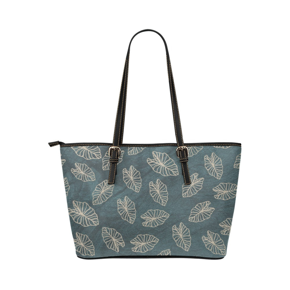 Kalo Blue Teal Watercolor Faux Leather Tote Bag /  Large