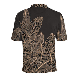 Banana Leaf Hawaiian Print Polo Shirt - Black