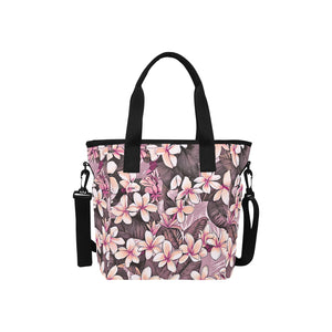 Plumeria Hawaiian Print Tote Bag Crossbody Pink with Shoulder Strap