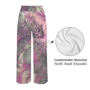 Hawaiian Tropical Print Pink Tones Wide Leg Palazzo Style Drawstring Pants